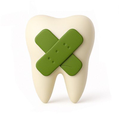 illustration of a tooth with bandaids on it
